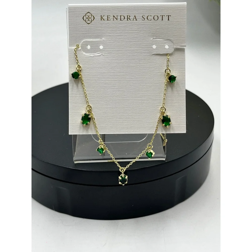 Kendra Scott Cailin Green Crystal May Delicate Strand Gol Plated Necklace